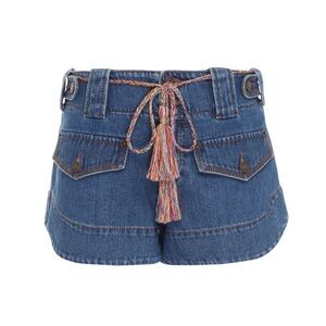Zimmermann Blue Jean Shorts with Tassel Detail
